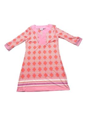 Cabana Life Women’s Medium Dress UPF 50 Pink Geometric Dress Floral Cover Up